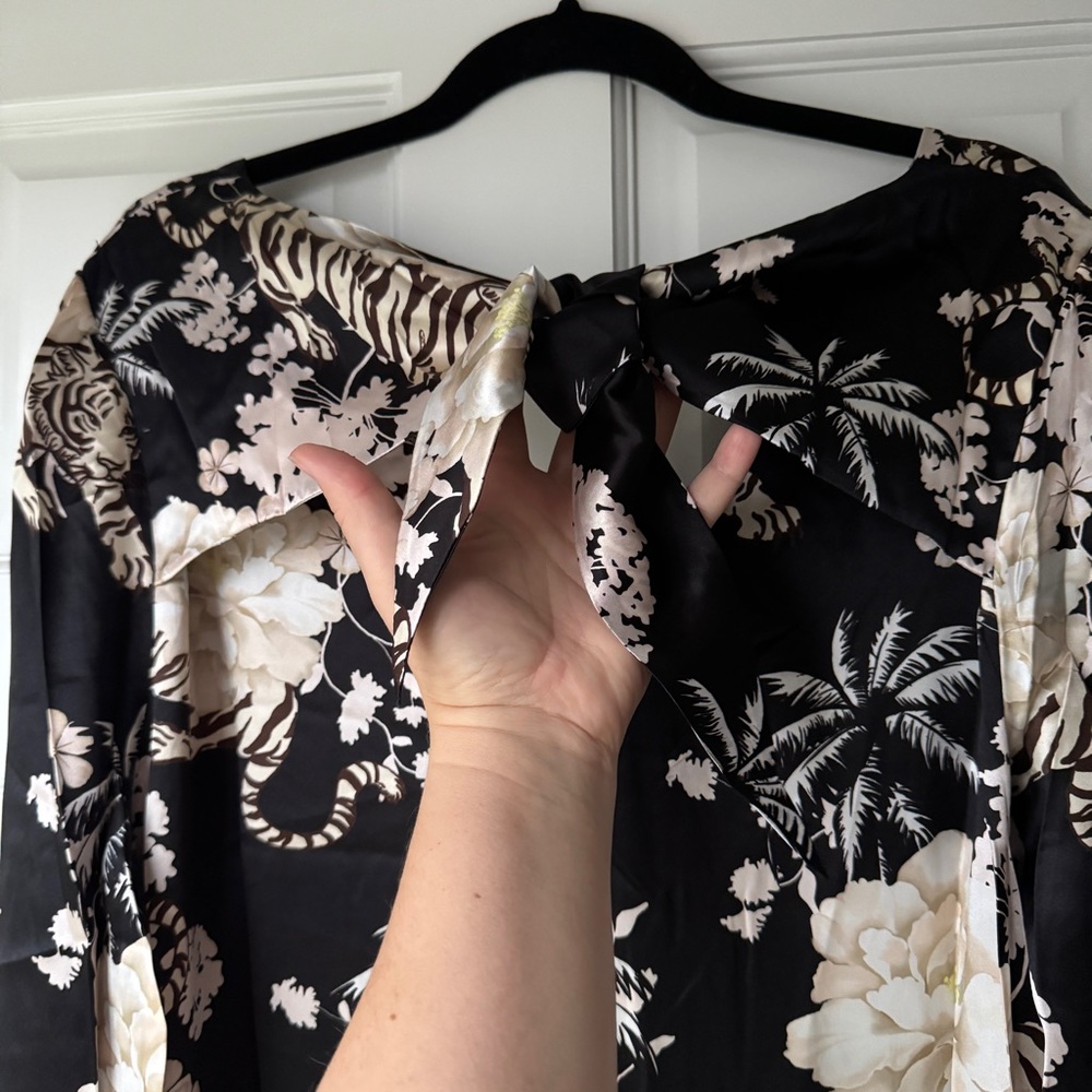 LAS SURENAS Tiger Romantic Silk Maxi Dress In Black - Picture 14 of 14